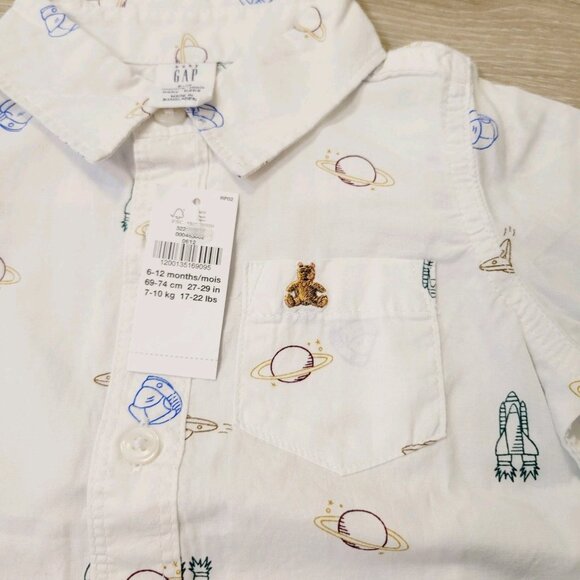 Baby Gap Boys Space Rockets Long Sleeved Button Down Shirt Size 18-24 Months - Picture 1 of 4